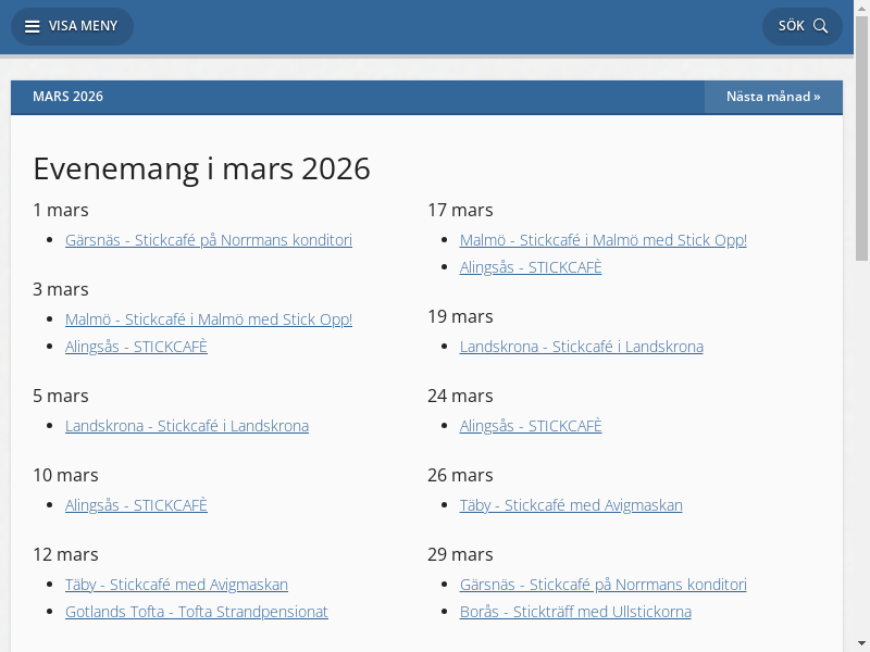  5 mars Landskrona - Stickcafé i Landskrona 